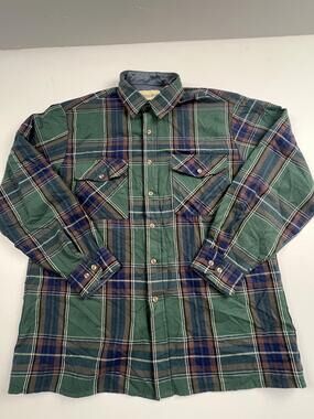 Prides Landing Shirt Mens Large Green Plaid Flannel Lined Long Sleeve Ukraine